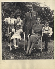 Charles Drew and his wife Lenore, outdoors with their children