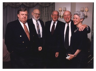 Joshua Lederberg with Lawrence Eagleburger, Raymond Sackler, Larry Tisch, and Bunny Tisch