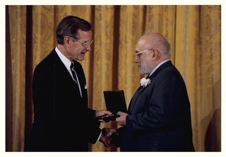 Joshua Lederberg receiving The National Medal of Science from President George H. W. Bush