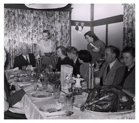 Albert Szent-Gyorgyi and lab workers at a research celebration at Szent-Gyorgyi's home