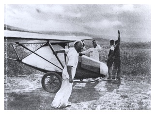 Albert Szent-Gyorgyi with a glider in Szeged, Hungary