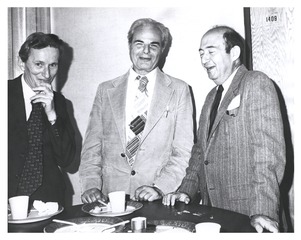 Andrew Szent-Gyorgyi, Herman Kalckar, and Seymour Cohen at a symposium