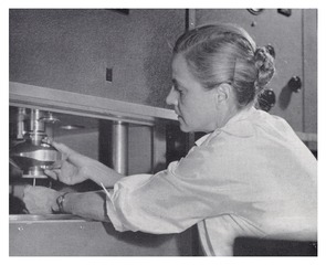 Marta Szent-Gyorgyi placing a sample in an ultracentrifuge at the Woods Hole Marine Biological Laboratory