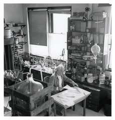 Albert Szent-Gyorgyi at his work bench at the Woods Hole Marine Biological Laboratory