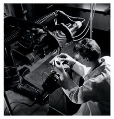 Andrew Szent-Gyorgyi preparing a sample for X-ray exposure at the Woods Hole Marine Biological Laboratory (back view)
