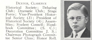 Clarence Dennis's senior portrait in 1927 Central High School yearbook ("The Cehisean")