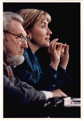 C. Everett Koop and Hillary Rodham Clinton promoting universal health insurance