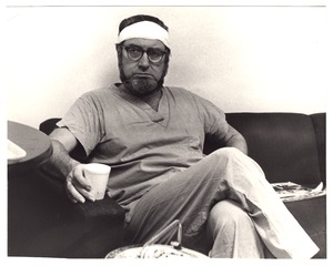 An exhausted C. Everett Koop following his operation to separate Siamese twins Clara and Alta Rodriguez
