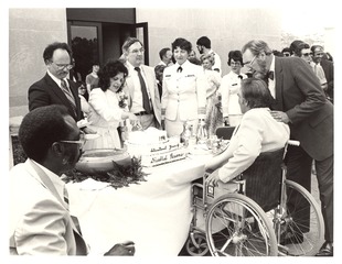 C. Everett Koop and Assistant U.S. Surgeon General Faye Abdellah (in uniform) at an event celebrating the International Year of Disabled Persons