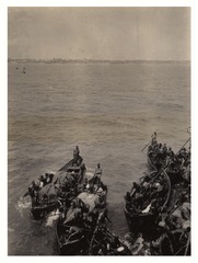 Boats transporting cocoa off the shore of Accra, Gold Coast