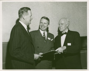 Alan Gregg with George W. Merck and New Jersey Governor A. E. Driscoll in Rahway, New Jersey