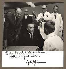 Signed photograph of President Lyndon B. Johnson's visit to the National Institutes of Health