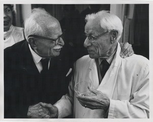 Michael Heidelberger and Frank E. Karelson at the dedication of the Karelson Laboratory at New York University