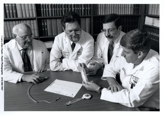 Adrian Kantrowitz and colleagues with new LVAD model