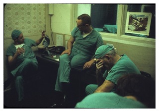 Tired surgeons outside the operating room