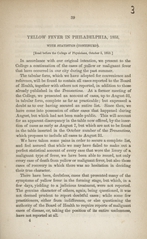 Yellow fever in Philadelphia, 1853: with statistics (continued) : read before the College of Physicians, October 5, 1853