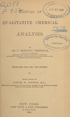 Manual of qualitative chemical analysis