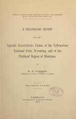 A preliminary report on the aquatic invertebrate fauna of the Yellowstone National Park, Wyoming, and of the Flathead region of Montana
