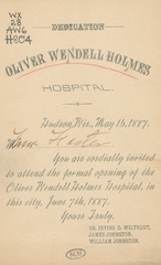 Dedication, Oliver Wendell Holmes Hospital: Hudson, Wis., May 16, 1887