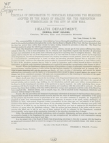 Circular of information to physicians regarding the measures adopted by the Board of Health for the prevention of tuberculosis in the City of New York