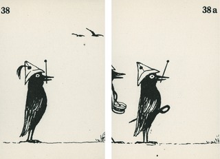 [A crow with a paper hat]