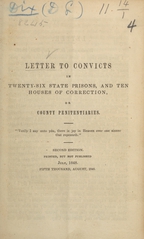 Letter to convicts in twenty-six state prisons, and ten houses of correction, or county penitentiaries