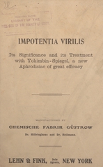 Impotentia virilis: its significance and its treatment with Yohimbin-Spiegel, a new aphrodisiac of great efficacy