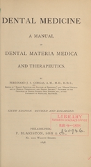 Dental medicine: a manual of dental materia medica and therapeutics