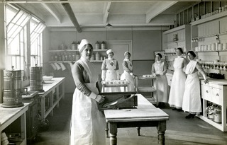 [King George Military Hospital, ward kitchen with staff]