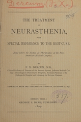 The treatment of neurasthenia with special reference to the rest cure