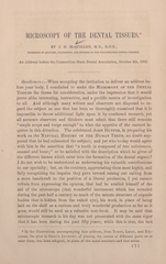 Microscopy of the dental tissues: an address before the Connecticut State Dental Association, October 4th, 1865