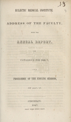 Address of the faculty, with the annual report, and catalogue for 1846-'7 and programme of the ensuing sessions, of 1847-'48