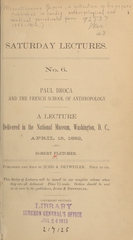 Paul Broca and the French school of anthropology: a lecture delivered in the National Museum, Washington, D.C., April 15, 1882