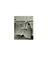 [Librarian at the card catalog in the Reference Division of the Army Medical Library]