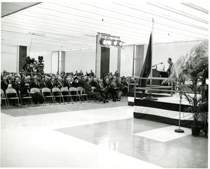[Dr. Worth Daniels addresses the audience at the National Library of Medicine dedication ceremony]