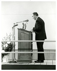 [Secretary of Health, Education and Welfare, Dr. Abraham Ribicoff, arrives at the podium at National Library of Medicine Dedication Ceremony]
