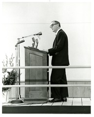 [Secretary of Health, Education and Welfare, Dr. Abraham Ribicoff, speaks from the podium at National Library of Medicine Dedication Ceremony]