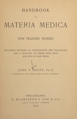 Handbook of materia medica for trained nurses: including sections on therapeutics and toxicology and a glossary of terms with dose and use of each drug