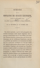 Mémoire sur la propagation des courants électriques: résumé des expériences faites à Nancy