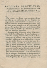 La Junta Provisional Gubernativa de las Provincias del Rio de la Plata, por el Sr. D. Fernando VII: por quanto esta Junta tiene por conveniente recordar á los habitantes de esta capital, las disposiciones concernientes, á la policía de ella