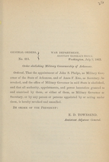 Order abolishing military governorship of Arkansas