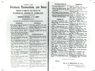 [Two-page advertisement for collection efforts at the Surgeon General's Library]