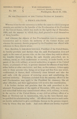 A proclamation: whereas it has become necessary to define the cases in which insurgent enemies are entitled to the benefits of the Proclamation of the President of the United States, which was made on the eighth day of December, 1863, and the manner in which they shall proceed to avail themselves of those benefits