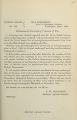 Declaration of exchange of prisoners of war