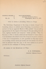 Order in relation to furnishing tobacco to troops