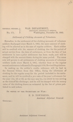 Settlement of clothing accounts of  volunteers
