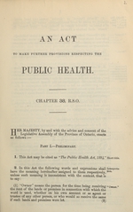 An act to make further provisions respecting the public health: chapter 38, R.S.O