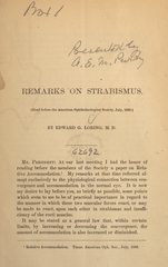 Remarks on strabismus: read before the American Ophthalmological Society, July, 1869