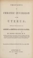 Thoughts on chronic inversion of the uterus: specially with reference to gastrotomy as a substitute for amputation of the uterus