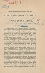 Care of the mouth and teeth in infancy and childhood